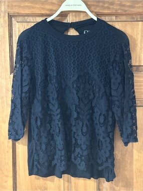 Lace Overlay Black Kids Top XL 14/16